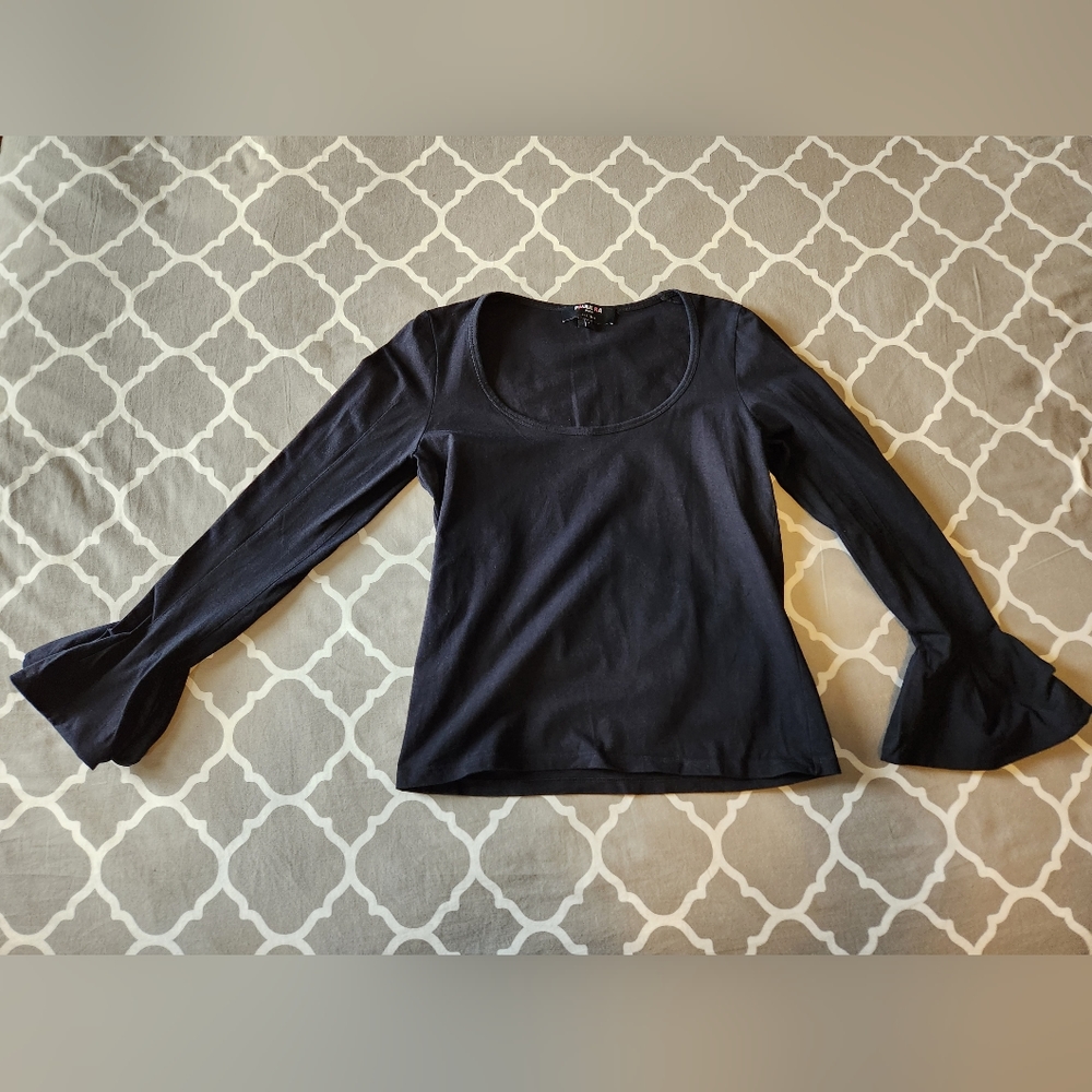 *Paule Ka Women's Black Flounce Long Sleeve Top